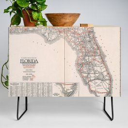 Old road map of florida united states of america Credenza