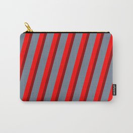 [ Thumbnail: Red, Dark Red & Slate Gray Colored Lines/Stripes Pattern Carry-All Pouch ]