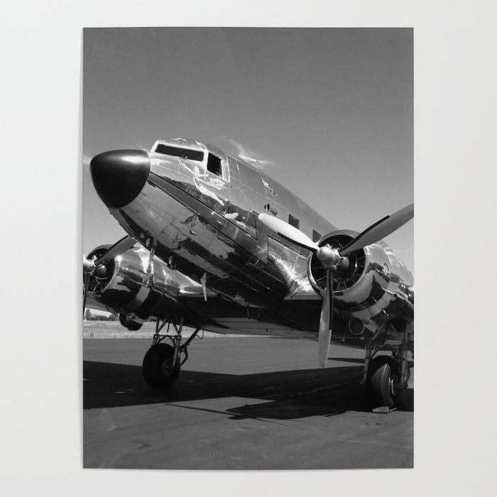 Douglas DC-3 Dakota Chrome Art Deco Airplane black and white photograph / art photography by Brian Burger Poster