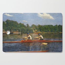 Boston's Head of the Charles River Regatta crew rowing sculling Biglin Brothers racing boats landscape masterpiece by Thomas Eakins Boston's Head of the Charles Regatta Cutting Board
