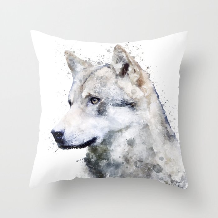 Watercolor wolf Throw Pillow