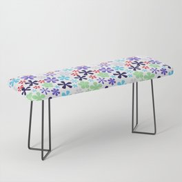 vivid purple red green eclectic daisy print ditsy florets Bench