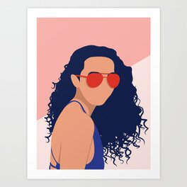 Girl with Sunglasses Flat Portrait Art Print