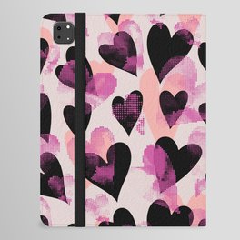 Peach Pink Black And Beige Heart Stamped Valentines Day Anniversary Pattern iPad Folio Case