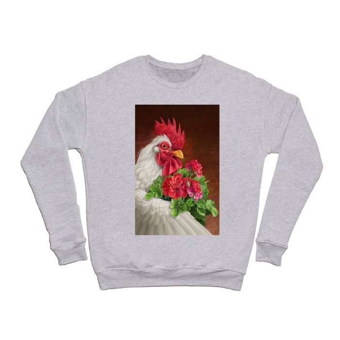 Happy Rooster 01, Holding Flowers. Crewneck Sweatshirt