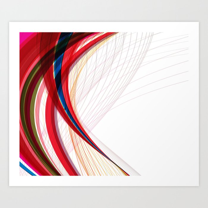 Red Blue And Green Curved Lines Abstract Art Art Print By