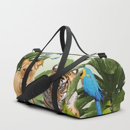 Lion Tiger Tropical Jungle Palm Banana Leaves Macaw Birds Butterflies Duffle Bag