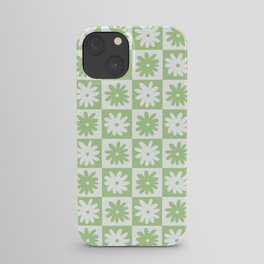 Green And White Checkered Flower Pattern iPhone Case