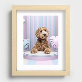 Goldendoodle & Pink and Cyan Monstera Recessed Framed Print