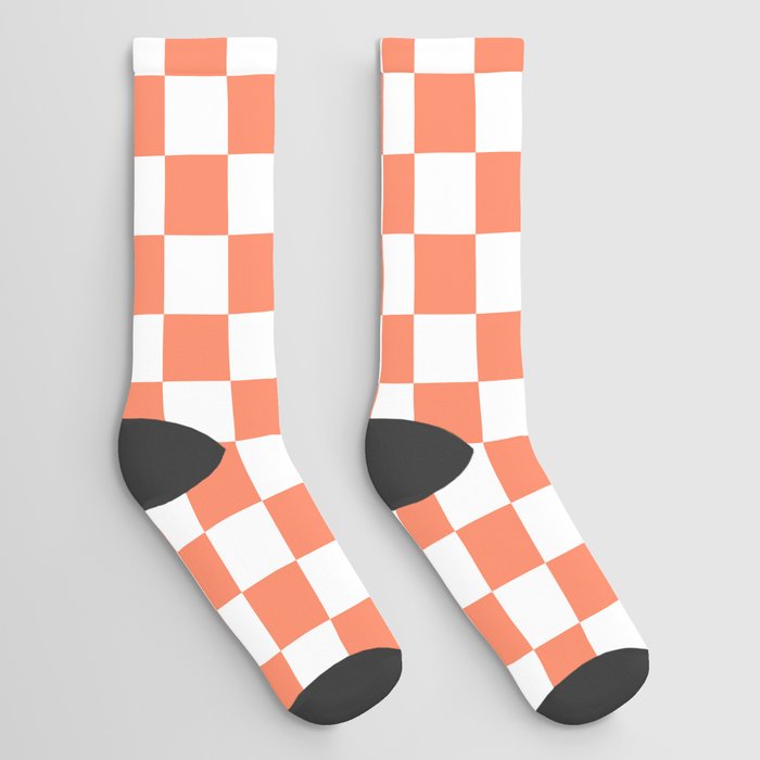 Melon Orange and White Checkered Chess Socks