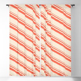 [ Thumbnail: Red & Beige Colored Lines/Stripes Pattern Blackout Curtain ]