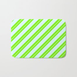 [ Thumbnail: Green and Light Cyan Colored Striped/Lined Pattern Bath Mat ]