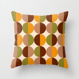 Retro circles grid 70s brown orange green Throw Pillow
