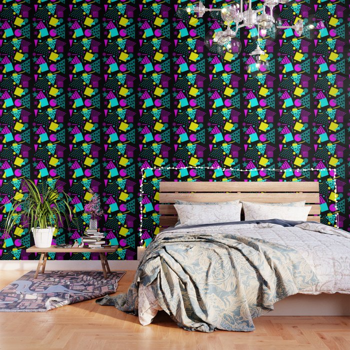 pattern 80s style retro vintage with black backgound Wallpaper