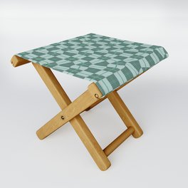 Warped Checkerboard Grid Illustration Playful Teal Green Folding Stool