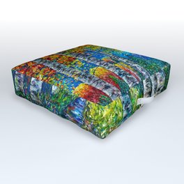 Nocturne Blue with Aspen and Birch Trees Outdoor Floor Cushion