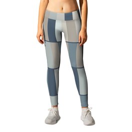 Long Blocks Geometric Pattern in Neutral Blue Grey Tones  Leggings