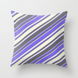 [ Thumbnail: Medium Slate Blue, Dim Gray, and Beige Colored Stripes Pattern Throw Pillow ]
