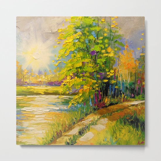 At sunset by the river Metal Print