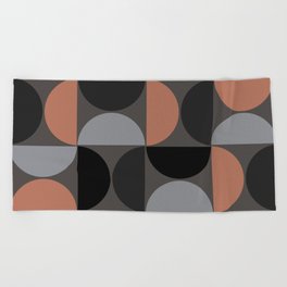 Mid century geometric pattern on grey background 4 Beach Towel