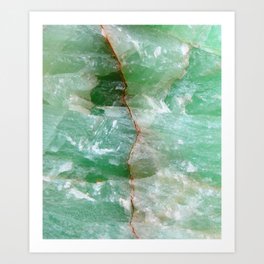 Crystalized Pale Green Quartz Slab with Copper Vein Art Print