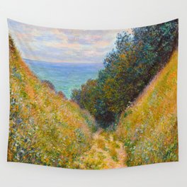 Claude Monet Impressionist Landscape Oil Painting Road at La Cavée, Pourville Wall Tapestry
