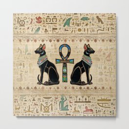 Egyptian Cats and ankh cross Metal Print | Egypt, Egyptiangoddess, Egyptian, Gold, Bast, Basted, Ancient, Ethnic, Horus, Ankhcross 