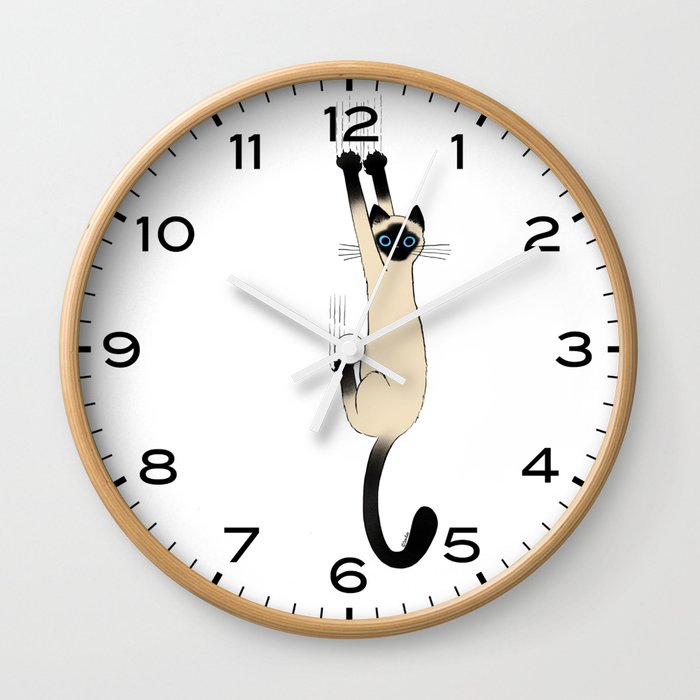 Siamese Cat Hanging On Wall Clock