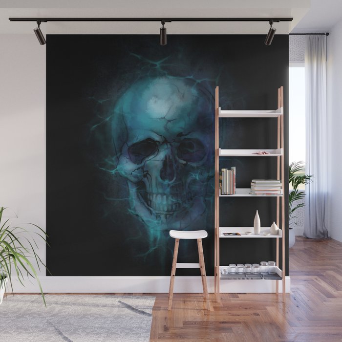 Blue Skull Watercolor Painting Blue Black Print Anatomical Art