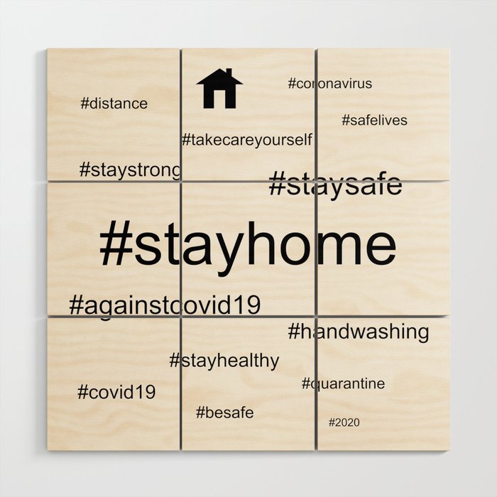 stayhome themed hashtag text Wood Wall Art