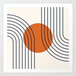 Geometric Lines in Navy Blue Orange 2 (Rainbow Abstraction) Art Print
