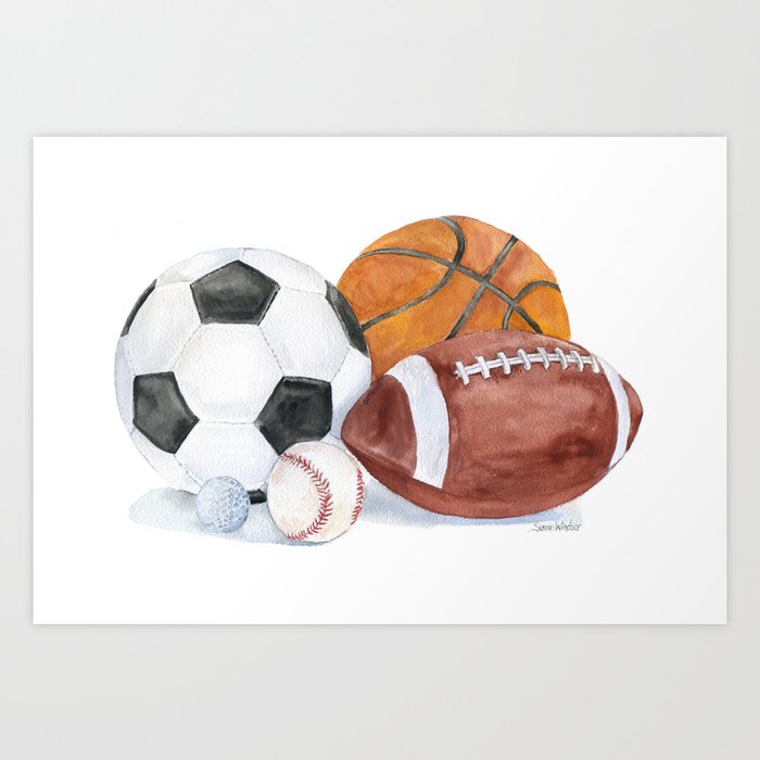 Sports Balls Watercolor Painting Art Print