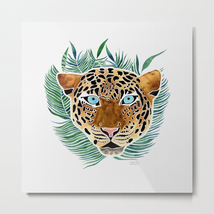 Jungle Leopard Watercolor Metal Print