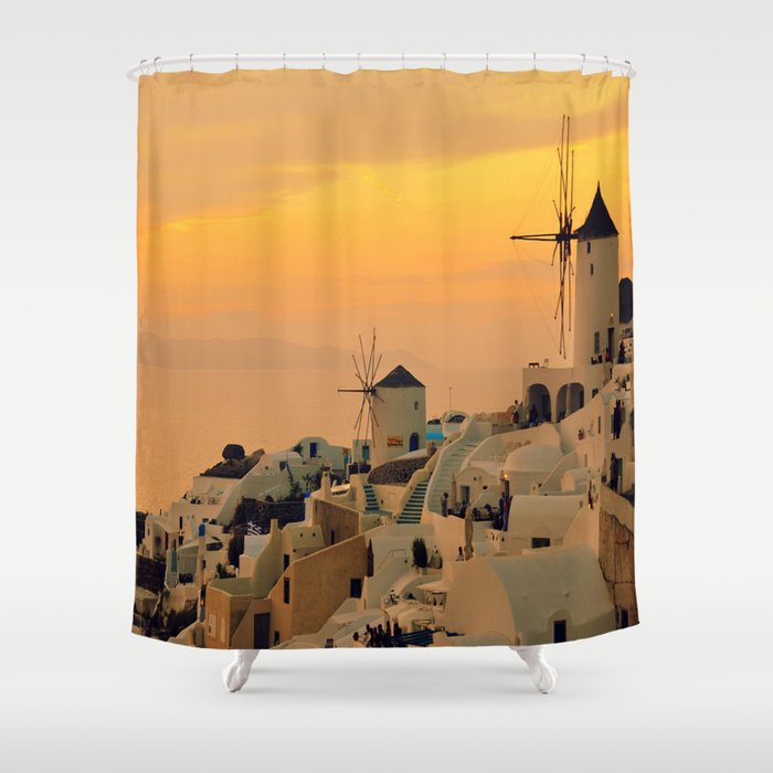 Sunset In Oia Santorini Shower Curtain By Indigorayz Society6 Sunset In Oia Santorini Shower Curtain