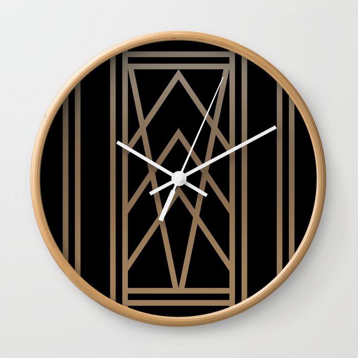 Black Gold 2 Abstract Artdeco Geometric Wall Clock By Absentisdesigns