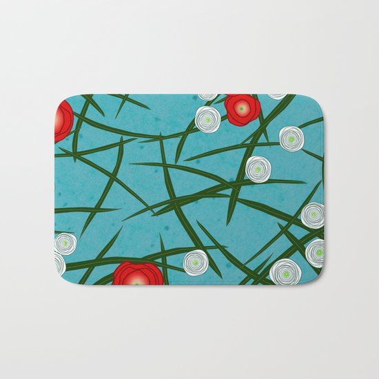 Japenese Water Flowers Pattern Bath Mat