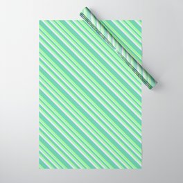 [ Thumbnail: Aquamarine, Green, and Lavender Colored Lined/Striped Pattern Wrapping Paper ]