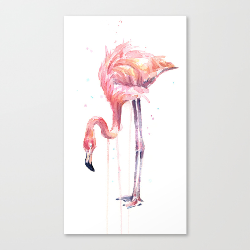 Flamingo Watercolor Painting Pink Tropical Birds Facing Left