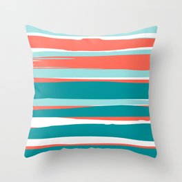 Colorful Stripes, Coral, Teal and Aqua Throw Pillow