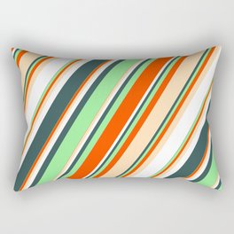 [ Thumbnail: Light Green, Red, Tan, White, and Dark Slate Gray Colored Striped Pattern Rectangular Pillow ]