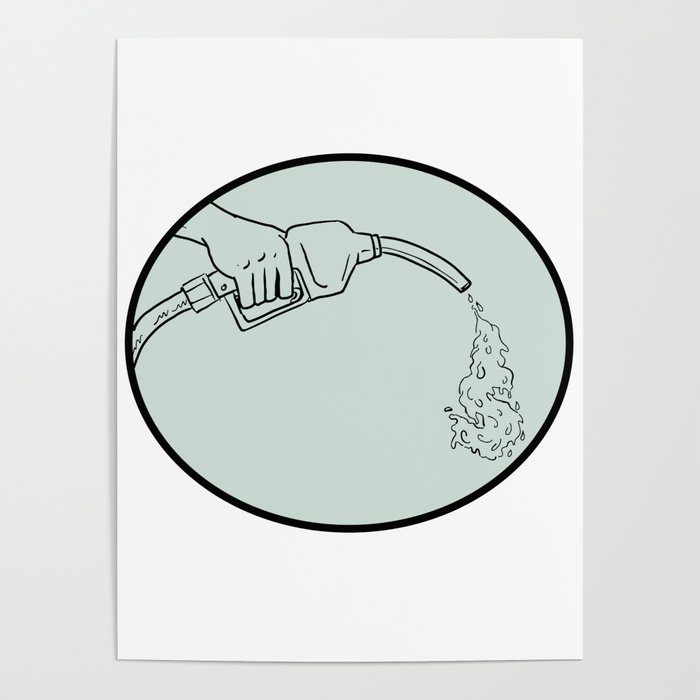 Gas Nozzle Pumping Dollar Out Drawing Poster