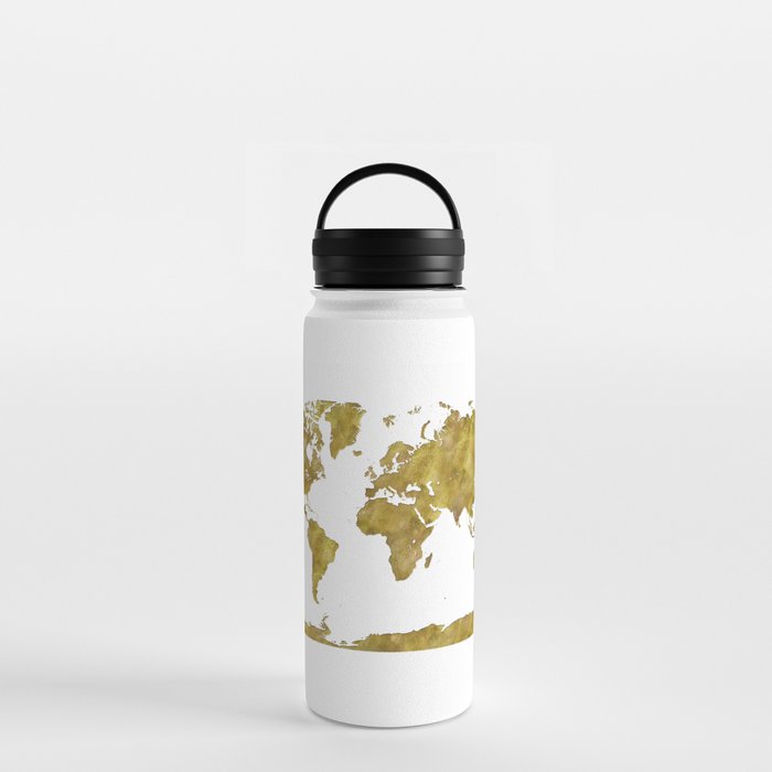 world map in watercolor gold color Water Bottle