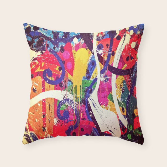 Street Art Paint Splatter Bold Colors Throw Pillow