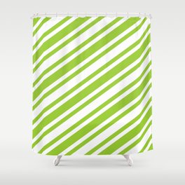 [ Thumbnail: Green and White Colored Striped Pattern Shower Curtain ]