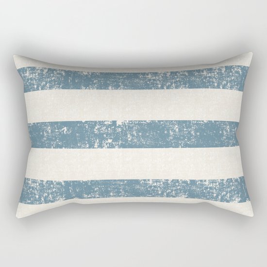 Maritime Beach Pattern- Blue and White Stripes- Horizontal- Rectangular Pillow