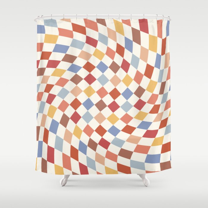 Retro 70s Wavy Checker Shower Curtain