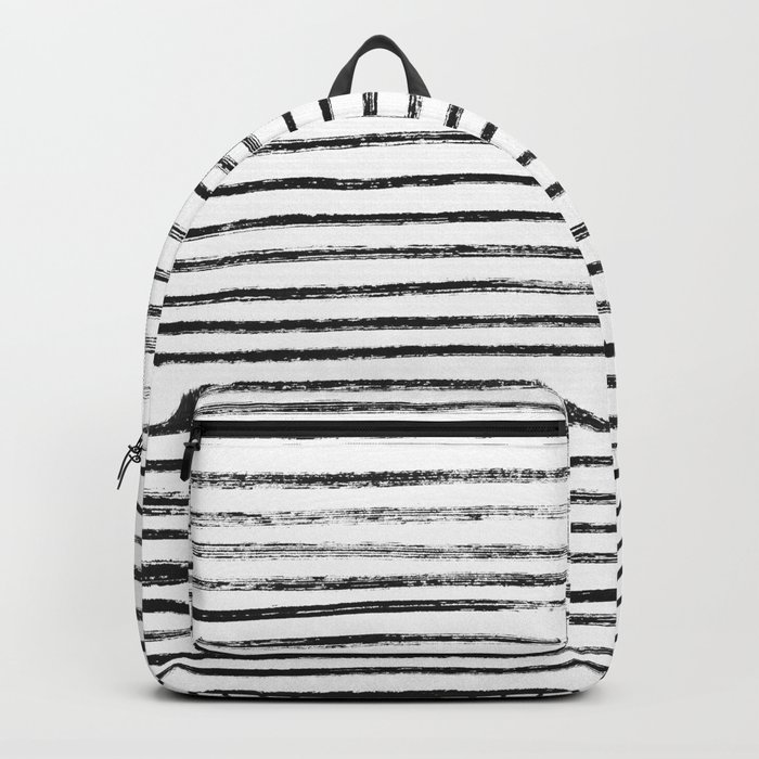 Black Brush Lines on White Backpack