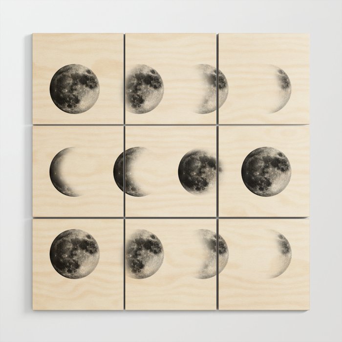 Moon Phases | Watercolor Painting | Black and White Wood Wall Art