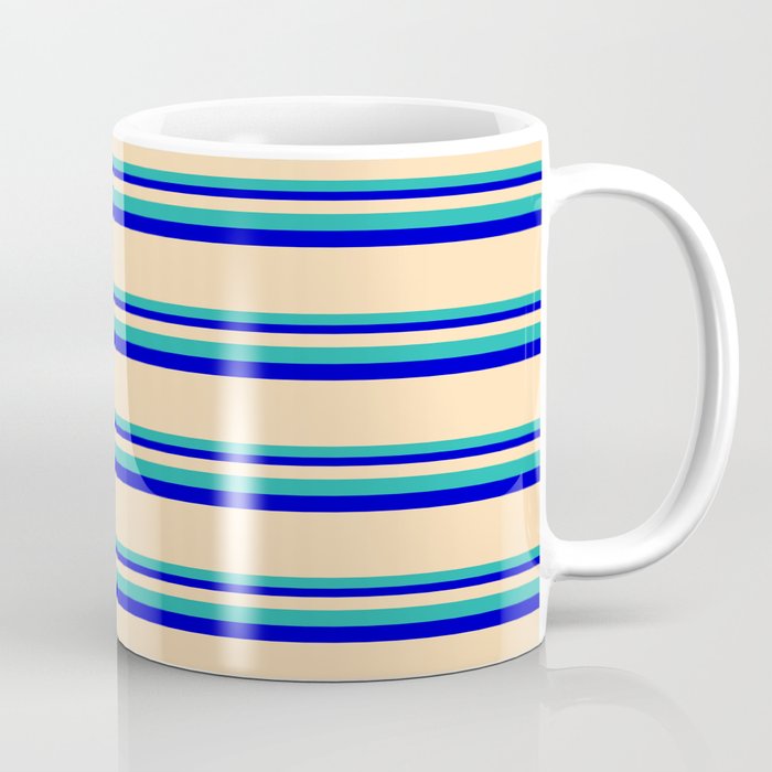 Tan, Light Sea Green & Blue Colored Striped Pattern Coffee Mug