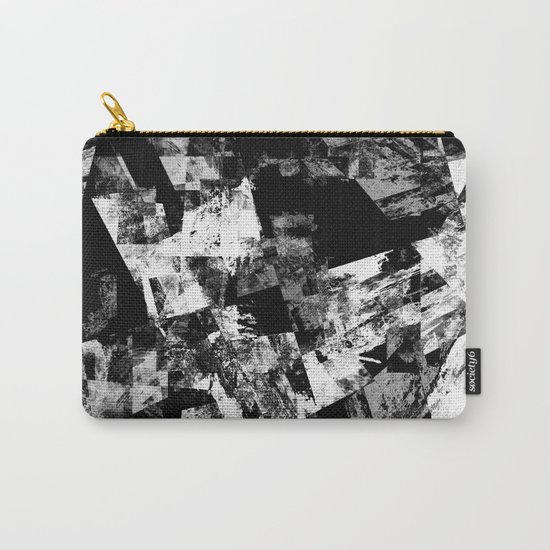 Fractured Black And White - Abstract, textured, black and white artwork Carry-All Pouch